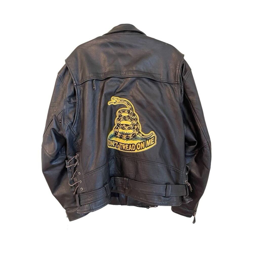 Vintage Big B’s Leather Motorcycle Jacket Gadsden Patch 2XL - Picture 3 of 10